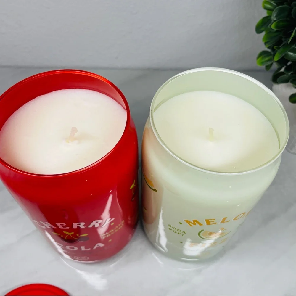 NEW DW Home Soda Pop Scented Candle Set Cherry Cola &‎ Melon Fizz 15oz Can Jars